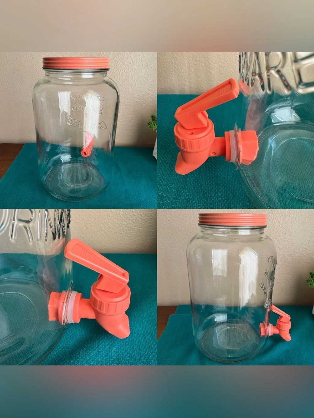 Quality Drinkware large beverage dispenser with salmon pink/peach lid